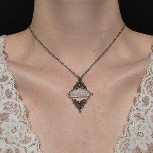 Gothic fairy crystal diamond-shape necklace with a small silver chain